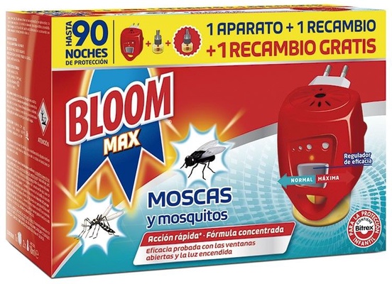 Bloom Max Insecticida Electrico Moscas y Mosquitos 1 Aparato + 2 Recambios 90 Noches
